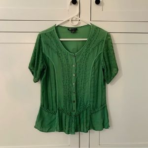 Flower Vintage Rayon Green Embroidered Y2K Coquette Cottage Core Button Top